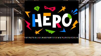 Super hero style font design, comics alphabet, letters and numbers Wall mural