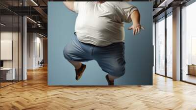 Super obese man jumping. Generative AI Wall mural