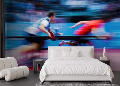 Table tennis players at a match. An abstract dynamic photography with motion blur Wall mural