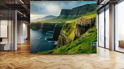 The Faroe Islands with steep cliffs Wall mural