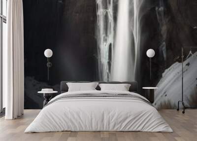 The most beautiful waterfall in the Norway Mountains. Scandinavian inspired minimalism. Generative AI Wall mural