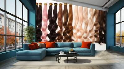 Various colors of hair extension bundles. Generative AI Wall mural