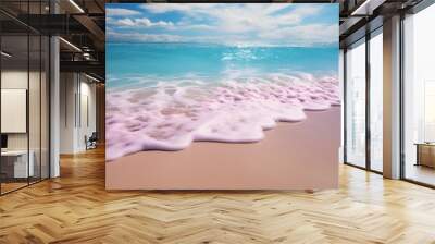 Violet sunrise ocean with violet sand. Generative AI Wall mural