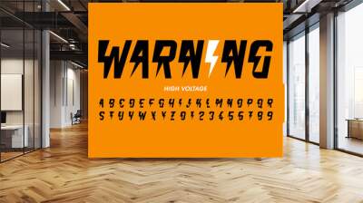 Warning! Hight voltage style font design, alphabet letters and numbers Wall mural