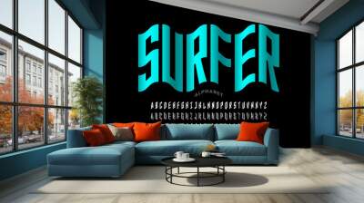 Water wave style font design, alphabet letters and numbers Wall mural