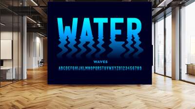 Water waves style font design, ripple effect alphabet letters and numbers Wall mural