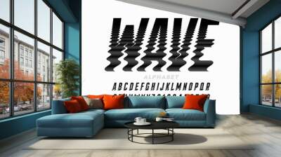 Water waves style font design, ripple effect alphabet letters and numbers Wall mural