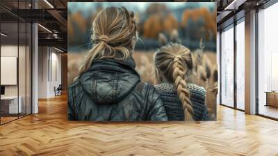 Mother Her Daughter Have Walk Two, Banner Image For Website, Background, Desktop Wallpaper Wall mural