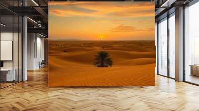 Palm Tree Silhouette in the Desert at Sunset Wall mural