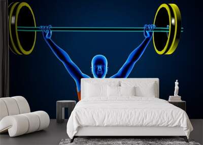 Weight lifter on a blue background. 3d illustration Wall mural