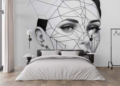 minimalist tattoo design human face  geometric lines Wall mural