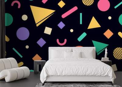 colorful abstract doodle shape seamless pattern black background Wall mural