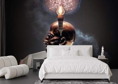 head with an open book and a light bulb as a metaphor for knowledge and ideas Wall mural