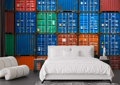 Four vertical rows of shipping containers Wall mural