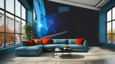 Individuals with artificial intelligence brain holograms or AI, business people use AI technology to help manage the organization for maximum efficiency. The concept of using AI in startup companies. Wall mural