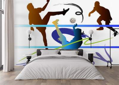  asapatball actio foot kick of asian sport art jumping, touching, takraw, sport Wall mural