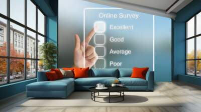 hand pushing online survey on virtual screen Wall mural