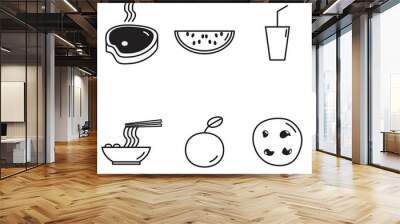 steak, watermelon, glass, noodle, orange, cookie set collection Wall mural