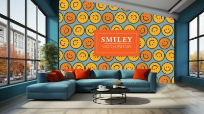 Happy face smiley colorful circle shapes vector cute seamless repeat pattern Wall mural