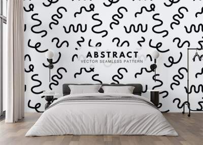 Wiggly lines black shapes abstract seamless repeating pattern Wall mural