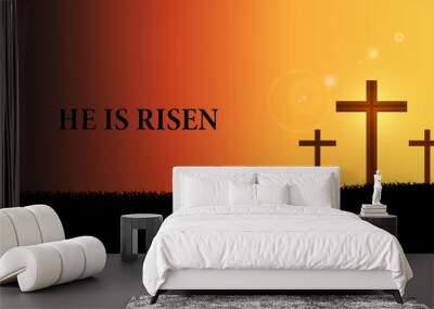 Christian Cross in Easter And is a symbol in remembrance of Jesus Christ Wall mural