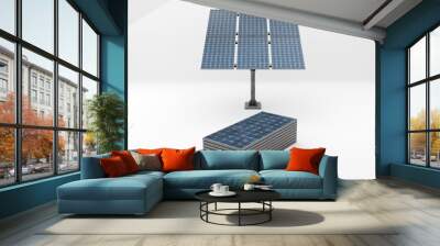 Solar cell with white background, clean energy concept, renewable energy, natural energy, equipment ready to install , 3D rendering Wall mural