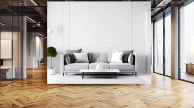 Modern living room with gray sofa and blank white wall mockup. Generative ai. Wall mural