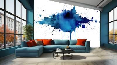 Watercolor blue paint splatter splash on transparent background. Generative ai. Wall mural