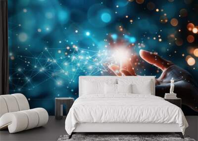 Hand holding glowing network. Netwotk technology Concept Wall mural