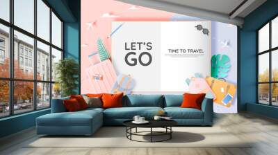 Travel various items in paper art style Wall mural