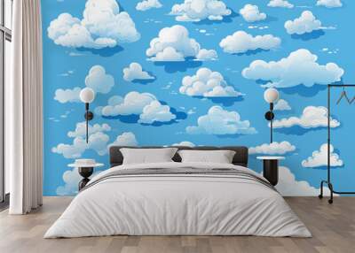 A set of watercolor painted clouds on a blue background isolated Wall mural