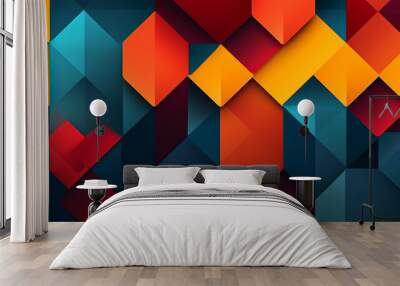 Abstract desktop wallpaper with a cool and dynamic design, combining geometric elements and a bold color palette. Generative Ai. Wall mural