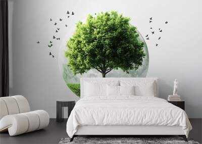 Ecology concept Green planet earth with tress world environment and earth day, Sustainable green Eco friendly creative idea concept design, isolated on white background. Wall mural