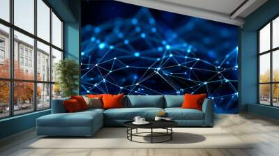 Luminous blue network connection with sparkling dots. Digital blue network connection. Abstract pattern with dots and lines. Futuristic modern background. gradient background. Wall mural