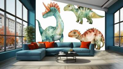 Set of watercolor cute little dinosaur pastel colorful vector illustration, for kids book,wallpaper, coloring book Wall mural