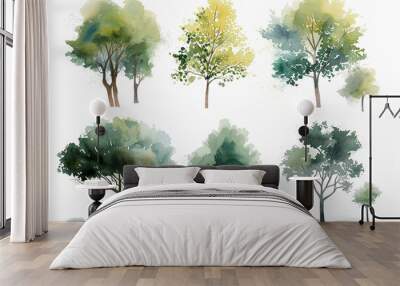 Set of watercolor green trees collection vector illustration Wall mural