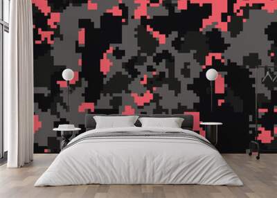 Seamless black and pink pixel digital fashion camo pattern vector Wall mural