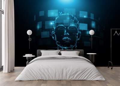 A portrait head human and digital screen virtual. Future technology concept Wall mural