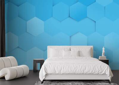 Abstract blue and white hexagon pattern background. Geometric co Wall mural