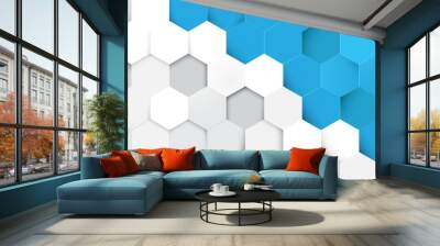 Abstract blue and white hexagon pattern background. Geometric co Wall mural