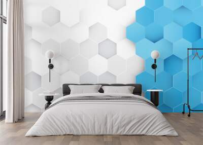 Abstract blue and white hexagons background Wall mural