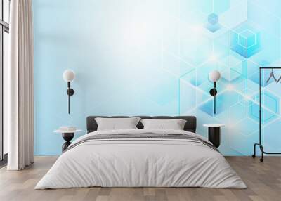 Abstract blue geometric and hexagons shiny. Science or technology concept background Template brochure design Wall mural