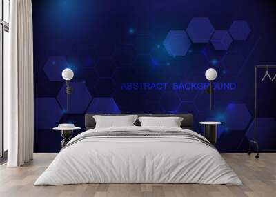 Abstract blue hexagons with technology digital hi tech concept background Wall mural