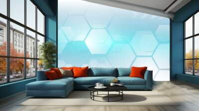 Abstract geometric hexagon futuristic digital hi-technology on a soft blue background. Vector illustration Wall mural