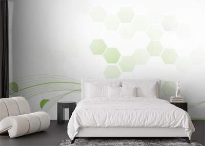 Abstract green lines floral with geometric hexagon technology vector background. Vector illustration Wall mural