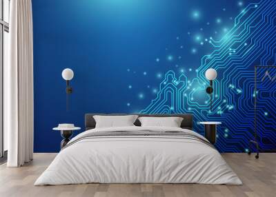 Abstract lines technology on blue background. chipset concept Wall mural