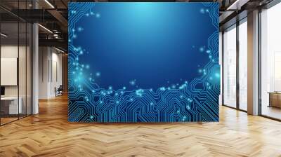 Abstract lines technology on blue background. chipset concept Wall mural