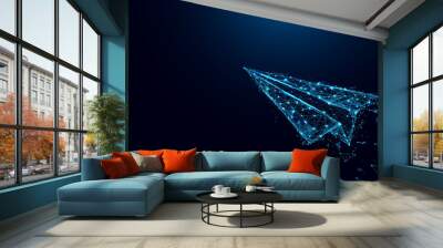 Abstract shark form lines and triangles, point connecting network on blue background. Illustration vector Wall mural