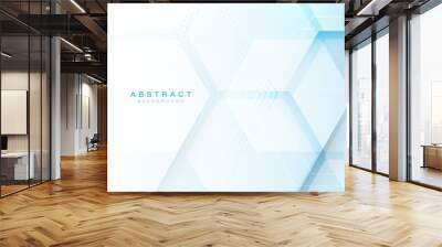 Abstract white and blue hexagon background. science and health care. Futuristic and technology concept background. Vector illustration Wall mural