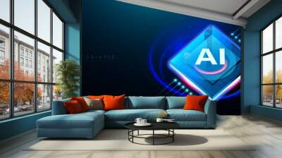 AI, Artificial Intelligence with Chip supercomputer. Futuristic and technology concept. Vector illustration Wall mural